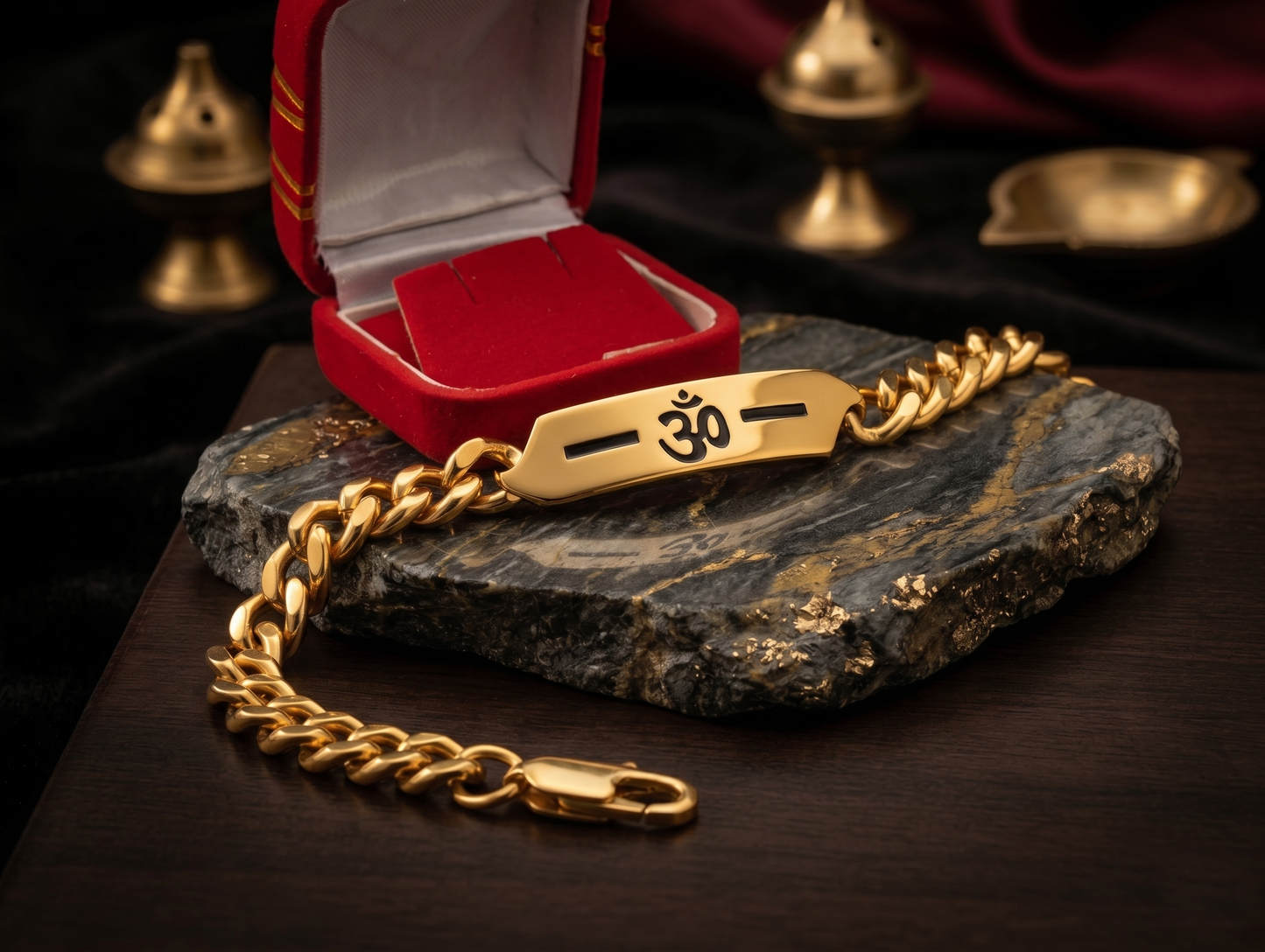 The Motor Way Casuals Om Gold-Tone Stainless Steel Chain Bracelet for Men | Spiritual Statement Wristwear