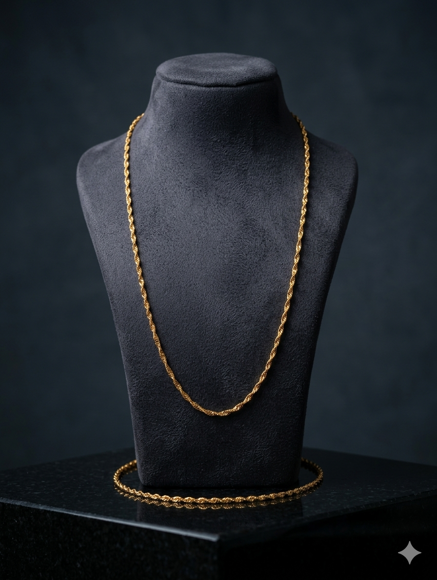 TMWC Gold-Tone Twisted Rope Chain Necklace for Men & Women | Premium Fashion Jewelry