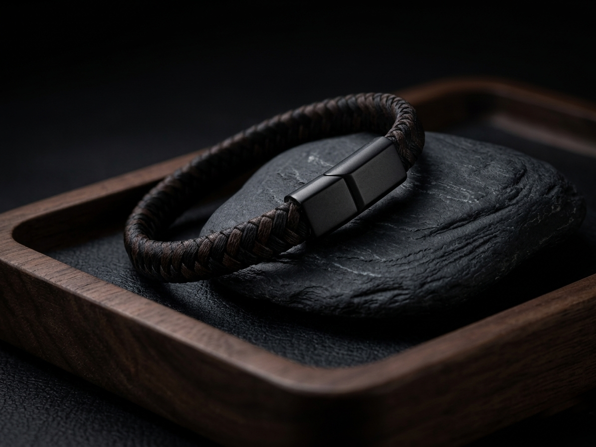 The Motor Way Casuals Men's Braided Leather Bracelet – Black Stainless Steel Magnetic Clasp