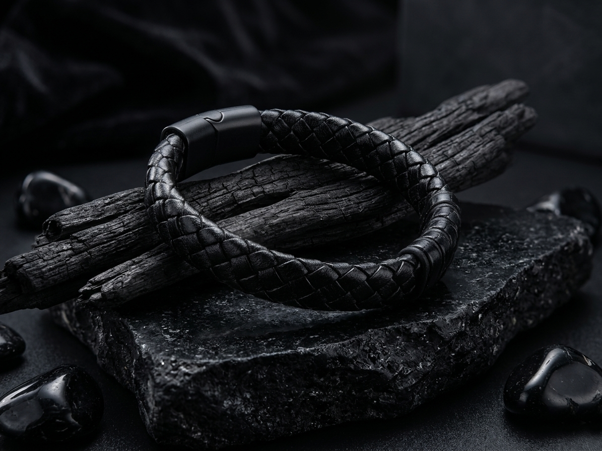 The Motor Way Casuals™ Black Braided Leather Bracelet for Men | Magnetic Clasp | Premium Casual & Formal Wristwear