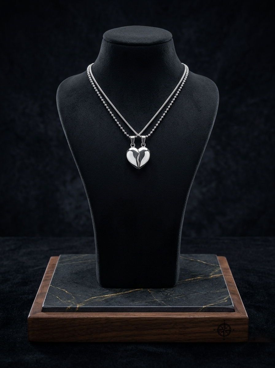 The Motor Way Casuals™ Couple Heart Split Pendant Necklace Set for Men & Women | Stainless Steel Matching Love Necklace