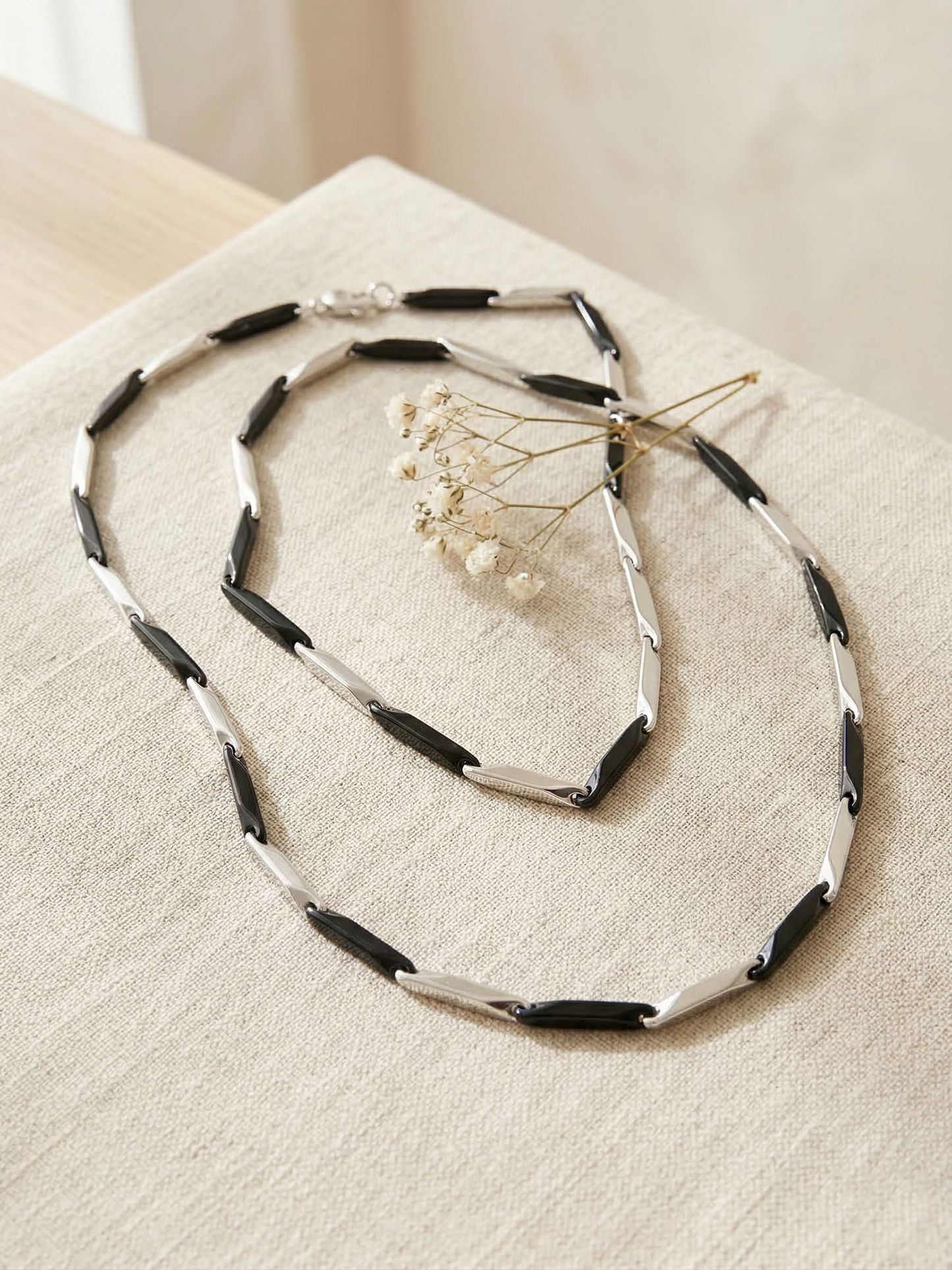 The Motor Way Casuals Black & Silver Geometric Link Chain Necklace for Men | Stainless Steel Fashion Necklace