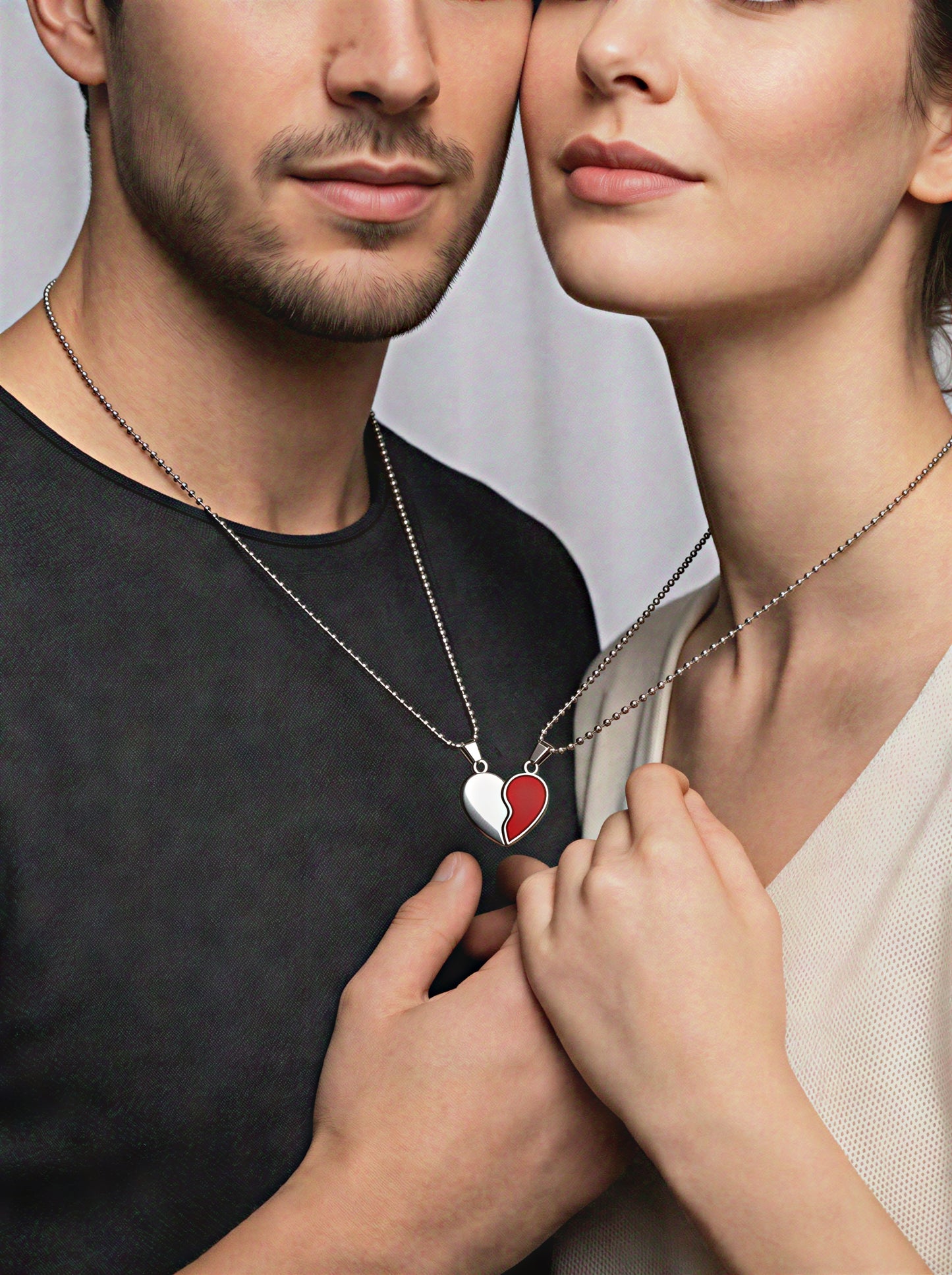 The Motor Way Casuals™ Couple Heart Pendant Necklace Set – Matching Love Heart Necklaces for Couples