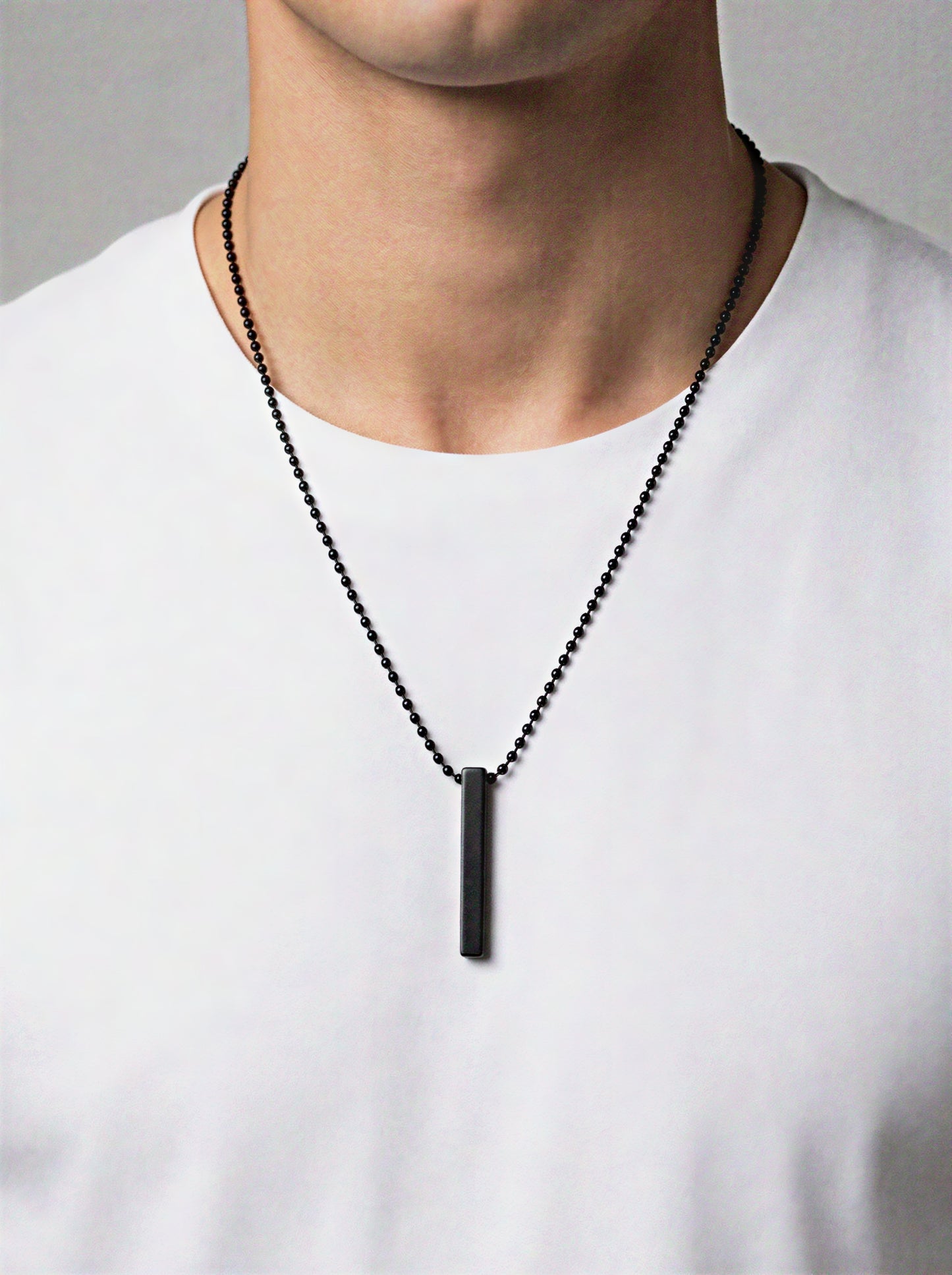 The Motor Way Casuals Men's Black Bar Pendant Necklace | Minimalist Stainless Steel Chain Necklace for Men