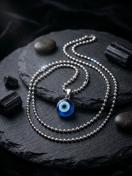 The Motor Way Casuals Evil Eye Protection Pendant Necklace for Men – Stainless Steel Beaded Chain