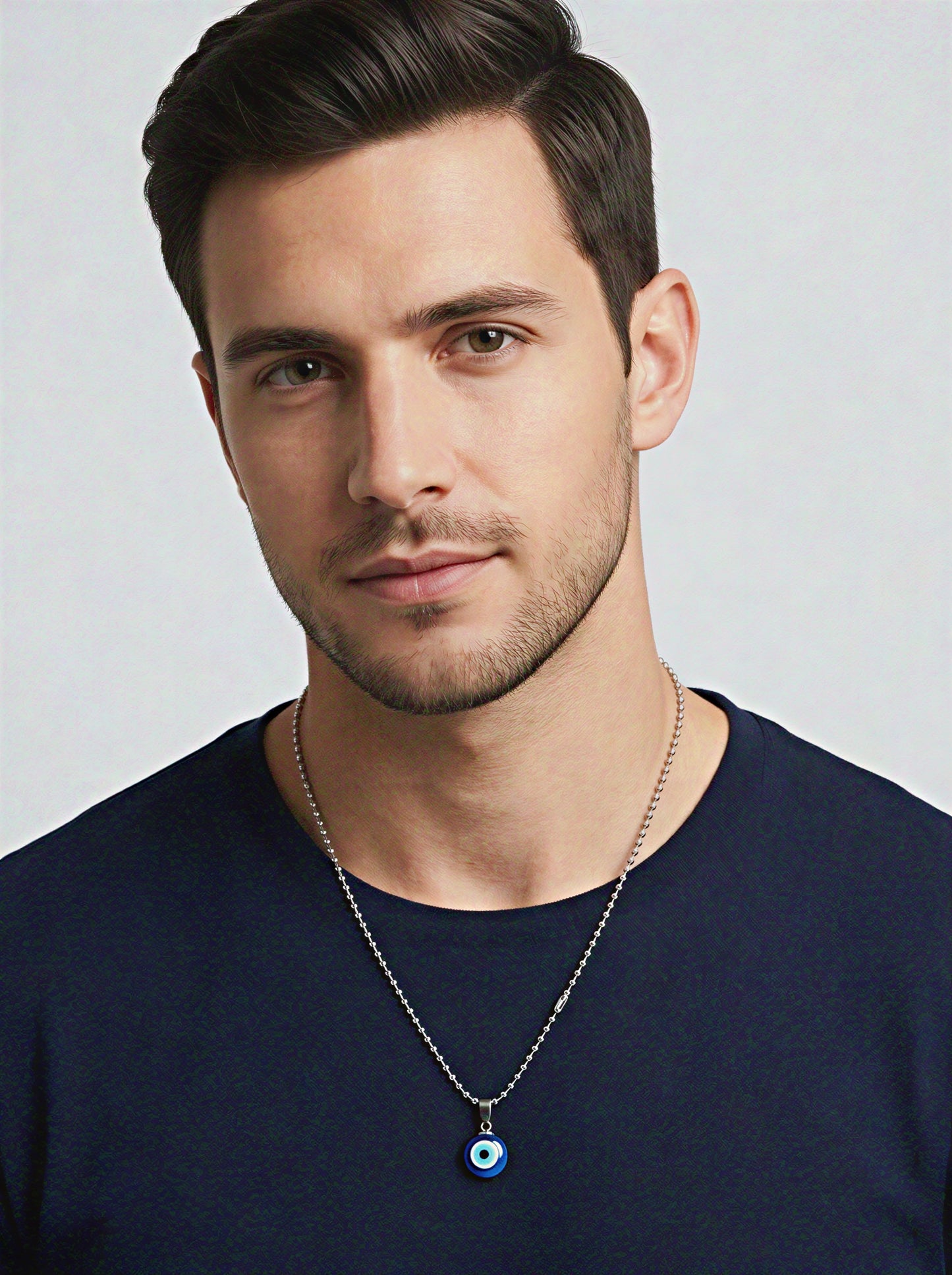 The Motor Way Casuals Evil Eye Protection Pendant Necklace for Men – Stainless Steel Beaded Chain
