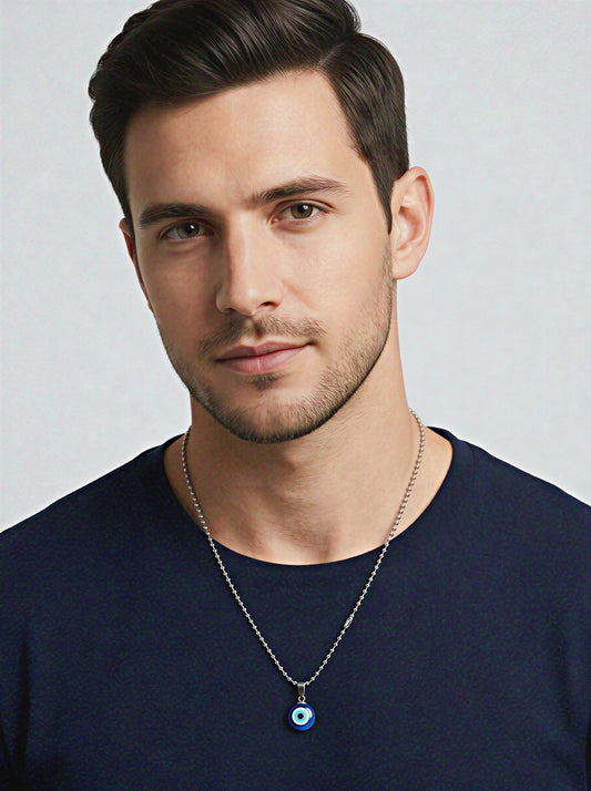 The Motor Way Casuals Evil Eye Protection Pendant Necklace for Men – Stainless Steel Beaded Chain
