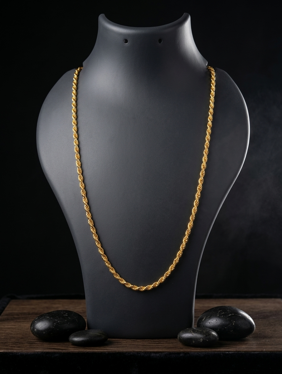 TMWC Gold-Tone Rope Chain Necklace for Men & Women | Premium Twisted Link Fashion Chain