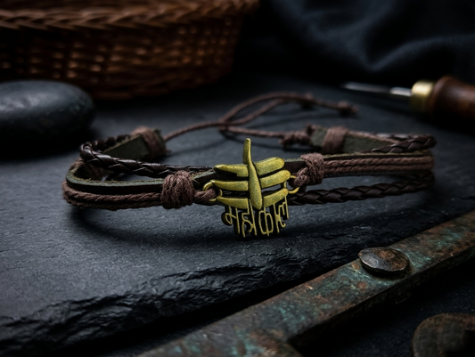 The Motor Way Casuals Mahakal Leather Bracelet for Men | Adjustable Braided Multi-Layer Wristband