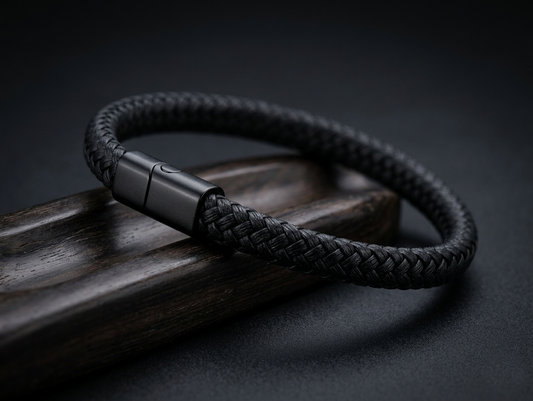The Motor Way Casuals Black Braided Leather Bracelet for Men – Magnetic Stainless Steel Clasp