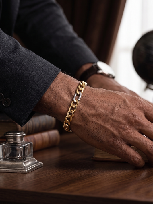The Motor Way Casuals Dual-Tone Cuban Link Men's Bracelet – Gold & Silver Stainless Steel Chain Bracelet