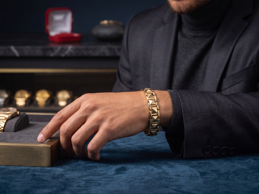 The Motor Way Casuals Gold-Tone Geometric Link Bracelet for Men | Premium Stainless Steel Fashion Bracelet