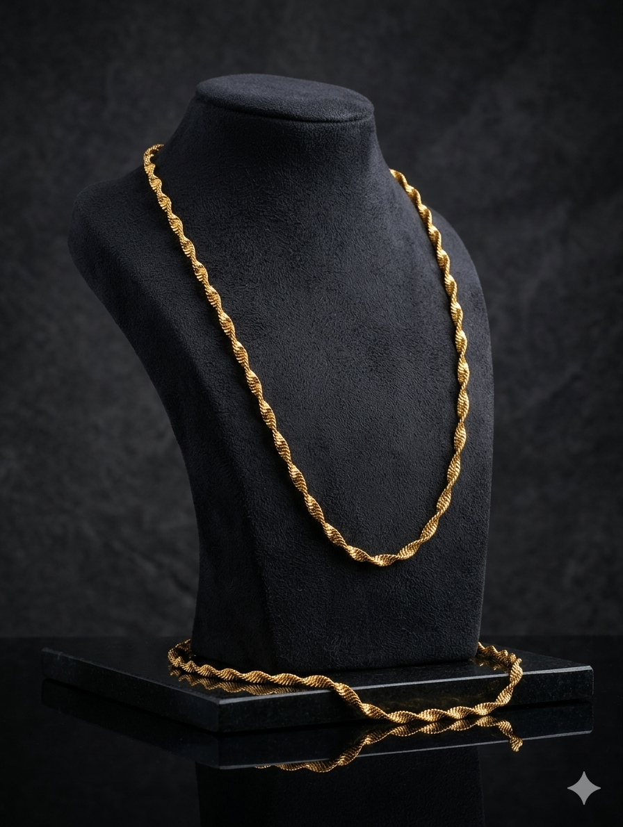 TMWC Gold-Tone Twisted Rope Chain Necklace for Men & Women | Premium Fashion Jewelry