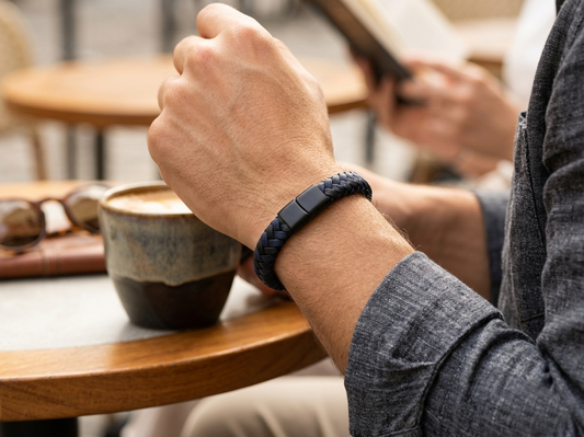 The Motor Way Casuals Braided Navy Blue Men's Bracelet | Magnetic Stainless Steel Clasp | Casual & Smart Wear Wristband