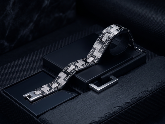 The Motor Way Casuals Men's Geometric Stainless Steel Bracelet – Silver & Black Premium Link Chain Bracelet