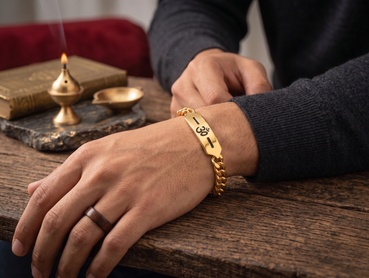 The Motor Way Casuals Om Gold-Tone Stainless Steel Chain Bracelet for Men | Spiritual Statement Wristwear