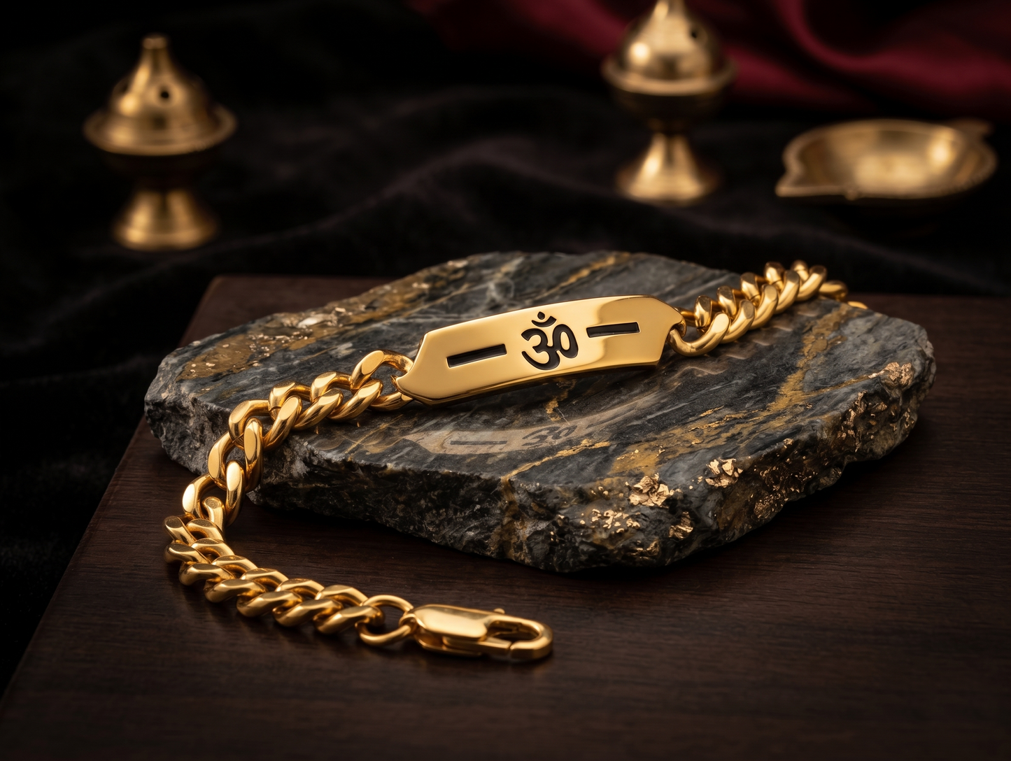 The Motor Way Casuals Om Gold-Tone Stainless Steel Chain Bracelet for Men | Spiritual Statement Wristwear
