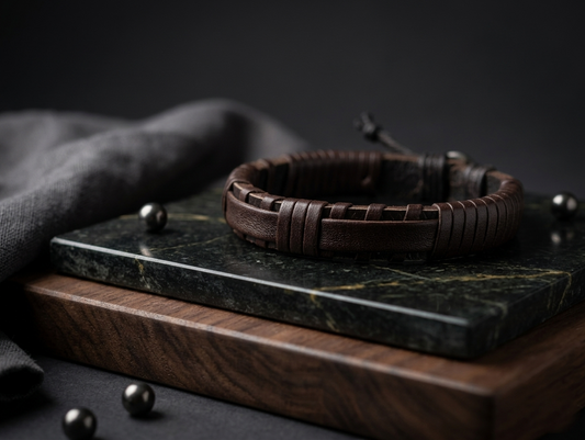 The Motor Way Casuals Vintage Braided Leather Bracelet for Men | Adjustable Brown Wristband