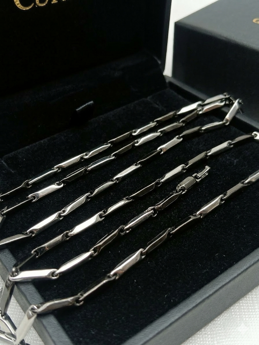 The Motor Way Casuals Black & Silver Geometric Link Chain Necklace for Men | Stainless Steel Fashion Necklace