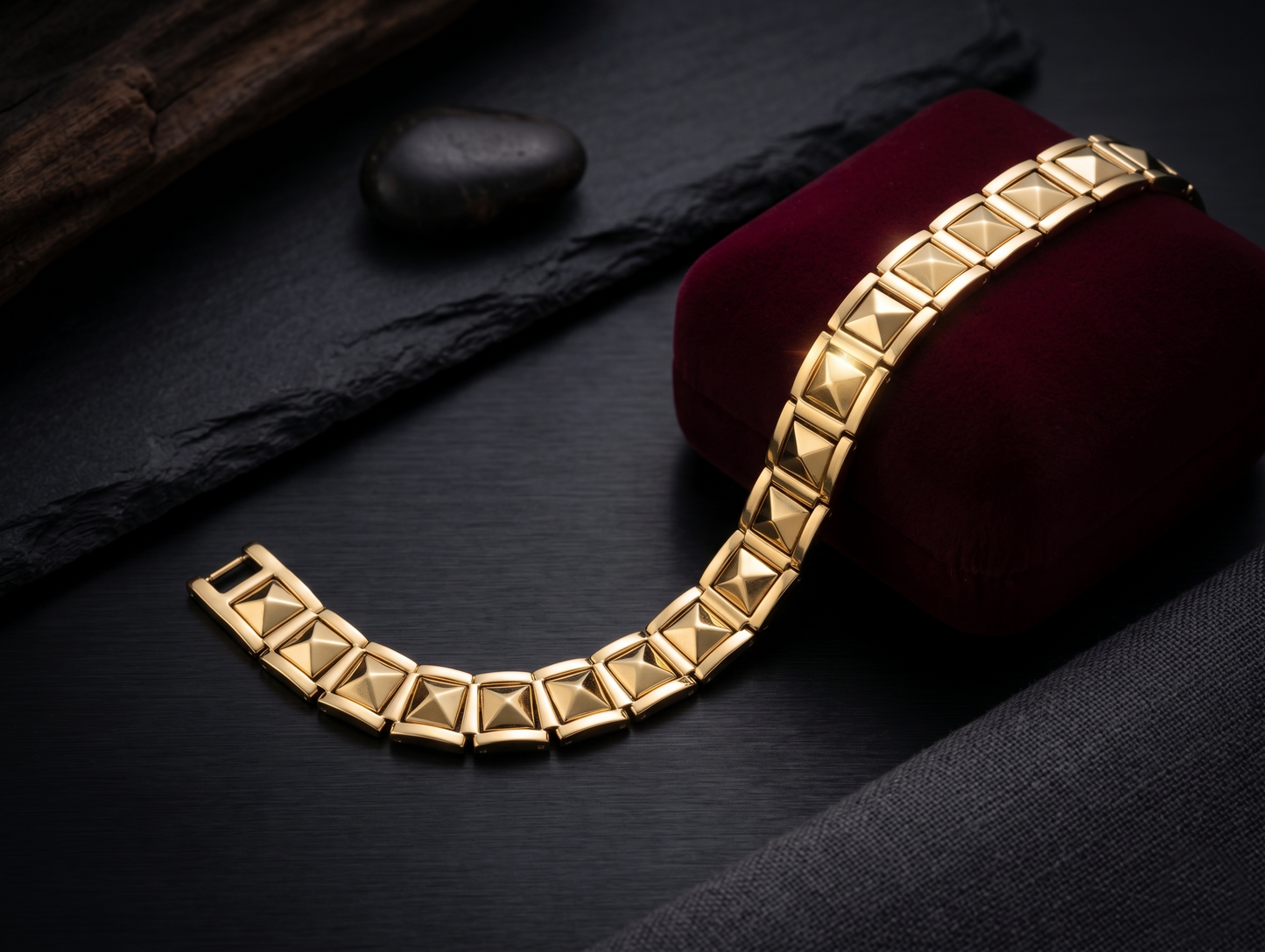 The Motor Way Casuals Gold-Tone Geometric Link Bracelet for Men | Premium Stainless Steel Fashion Bracelet