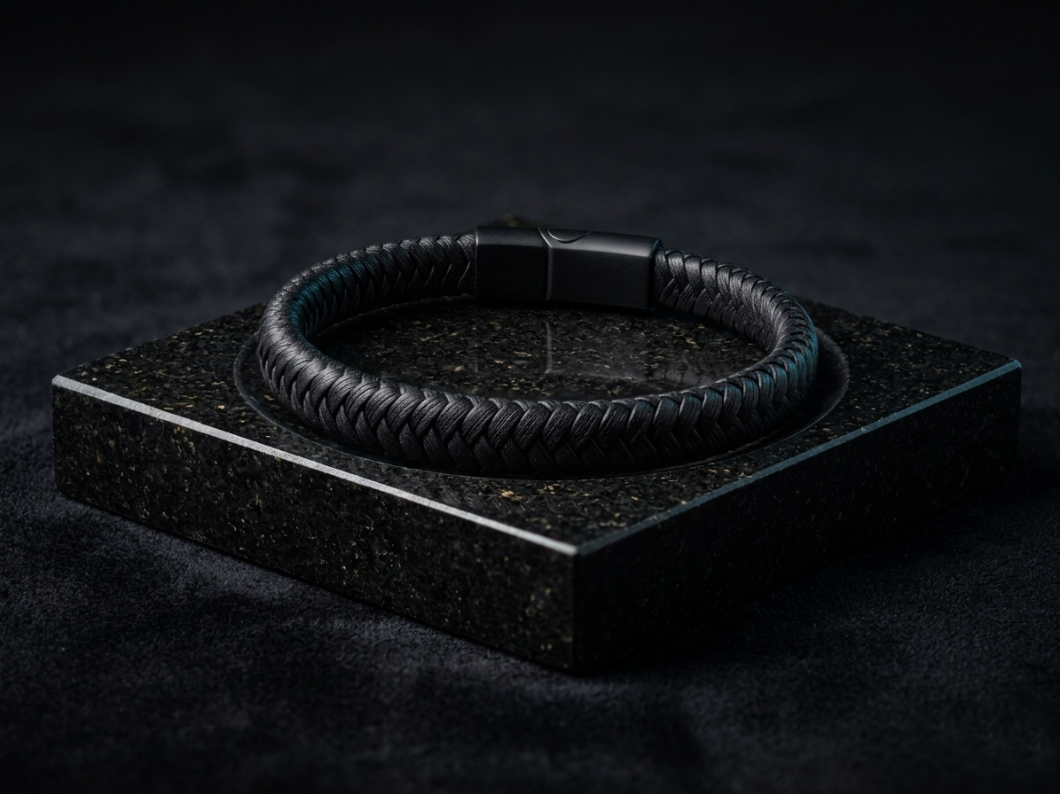 The Motor Way Casuals Black Braided Leather Bracelet for Men – Magnetic Stainless Steel Clasp