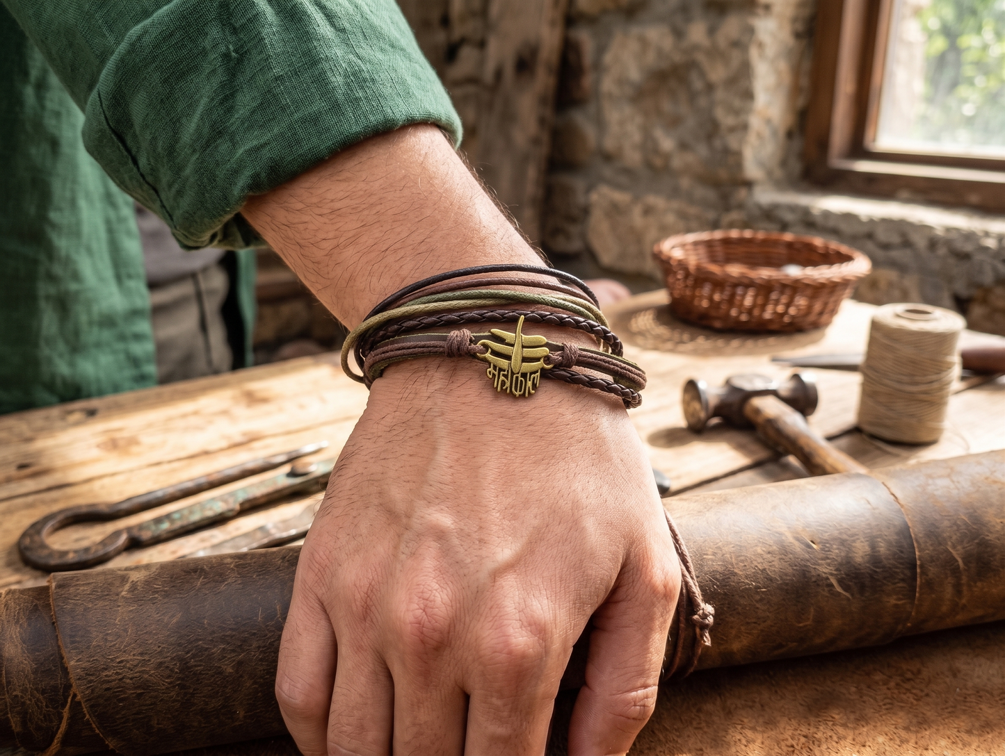 The Motor Way Casuals Mahakal Leather Bracelet for Men | Adjustable Braided Multi-Layer Wristband