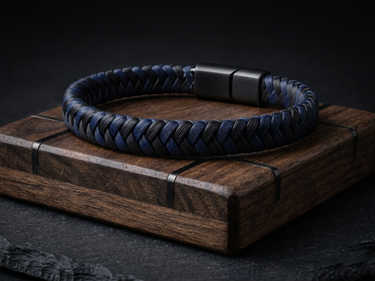 The Motor Way Casuals Braided Navy Blue Men's Bracelet | Magnetic Stainless Steel Clasp | Casual & Smart Wear Wristband