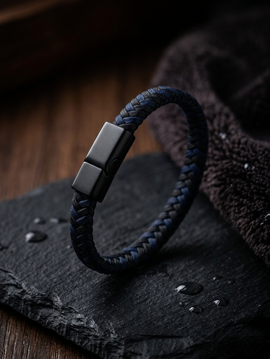 The Motor Way Casuals Braided Navy Blue Men's Bracelet | Magnetic Stainless Steel Clasp | Casual & Smart Wear Wristband