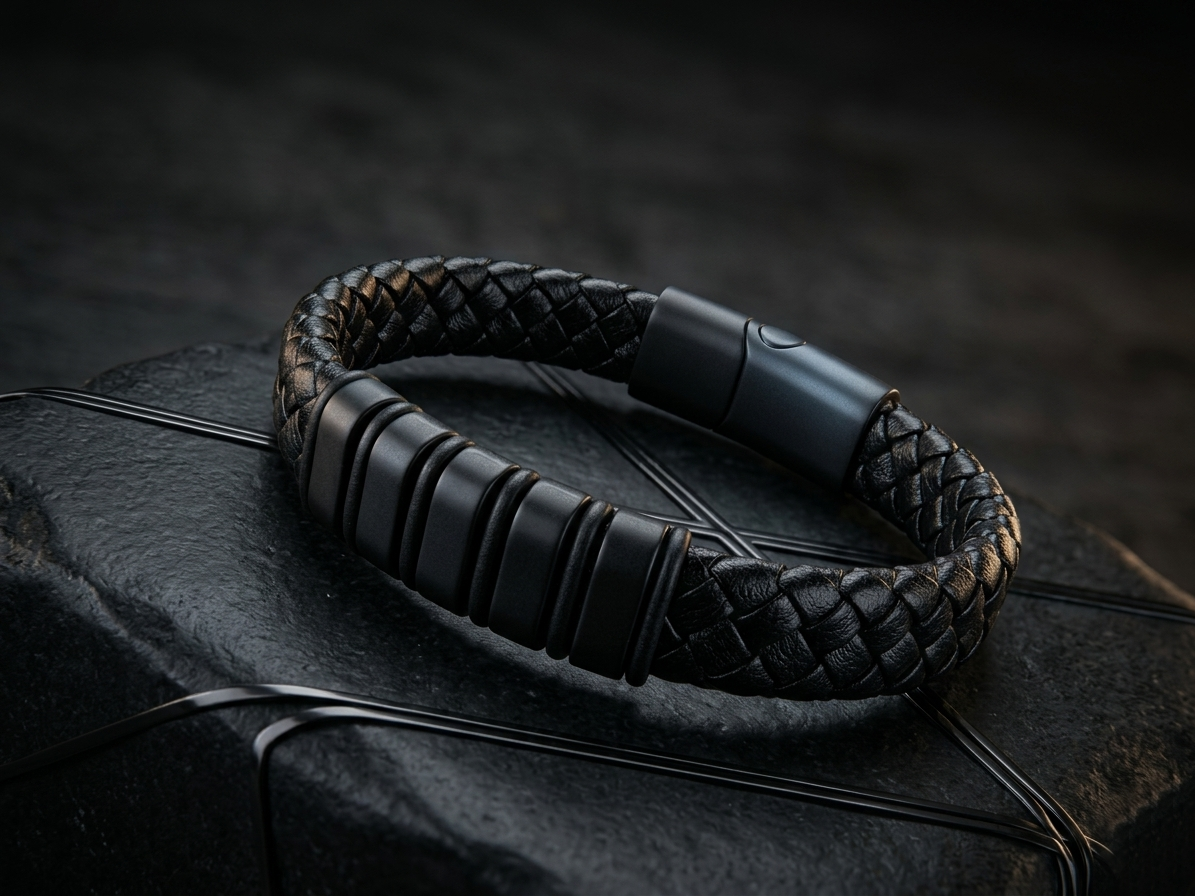 The Motor Way Casuals™ Black Braided Leather Bracelet for Men | Magnetic Clasp | Premium Casual & Formal Wristwear