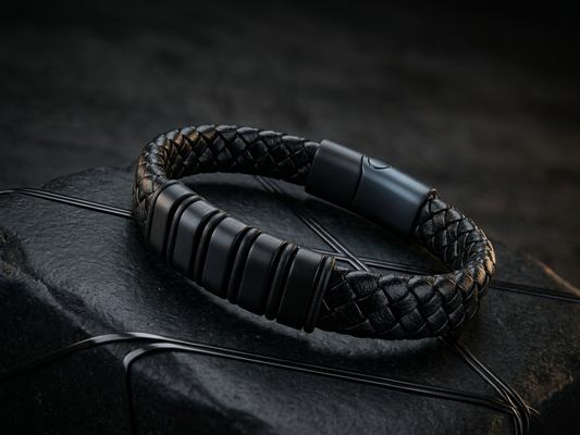 The Motor Way Casuals™ Black Braided Leather Bracelet for Men | Magnetic Clasp | Premium Casual & Formal Wristwear