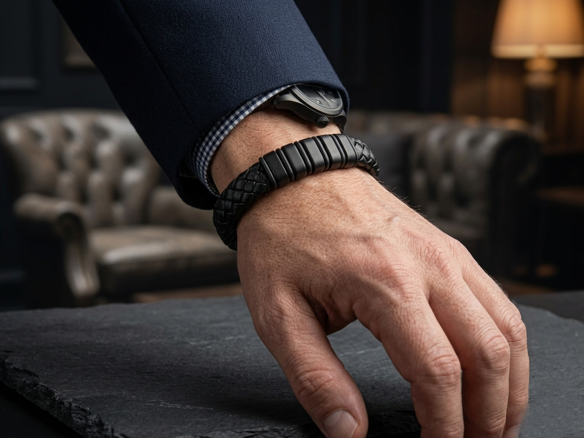 The Motor Way Casuals™ Black Braided Leather Bracelet for Men | Magnetic Clasp | Premium Casual & Formal Wristwear