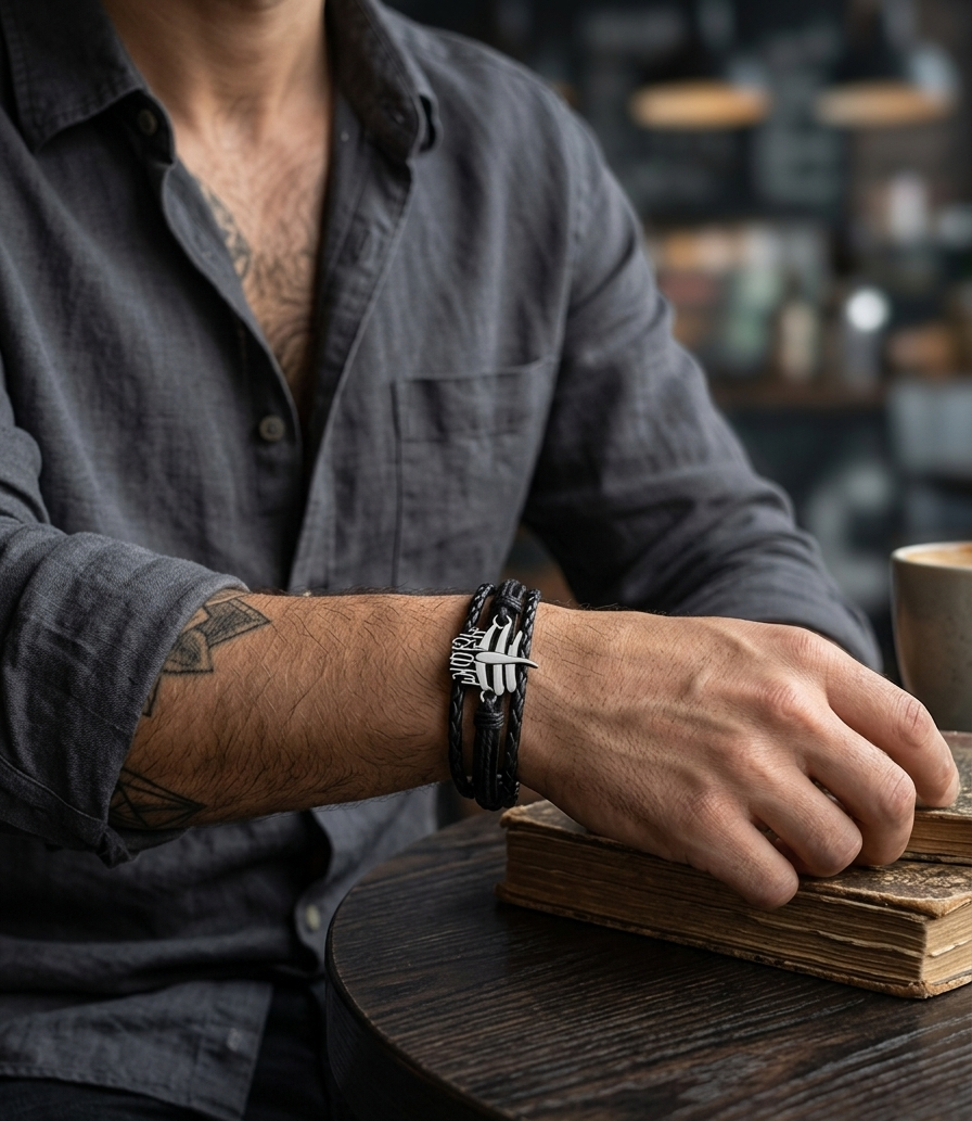 The Motor Way Casuals™ Mahakal Black Braided Leather Bracelet for Men | Adjustable Spiritual Wristband