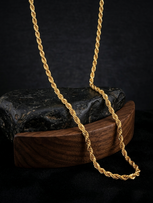 TMWC Gold-Tone Rope Chain Necklace for Men & Women | Premium Twisted Link Fashion Chain