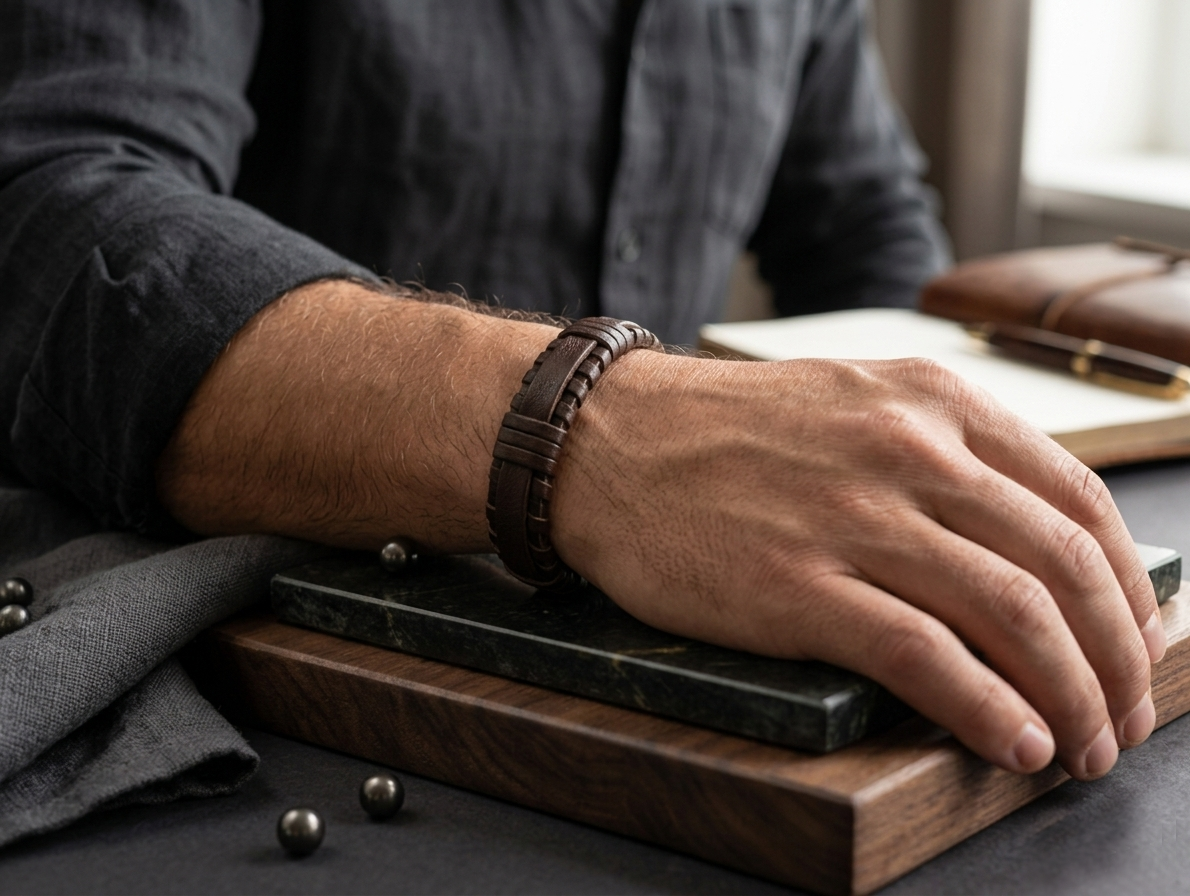 The Motor Way Casuals Vintage Braided Leather Bracelet for Men | Adjustable Brown Wristband
