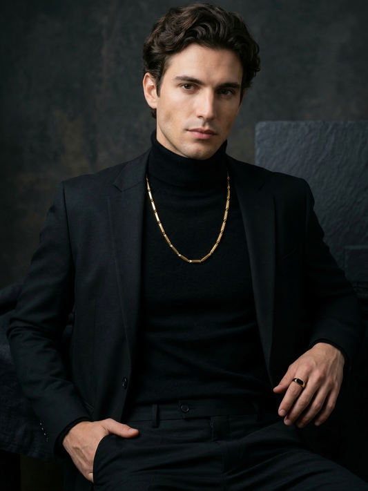 The Motor Way Casuals Gold-Tone Geometric Link Chain Necklace for Men | Premium Minimalist Statement Jewelry
