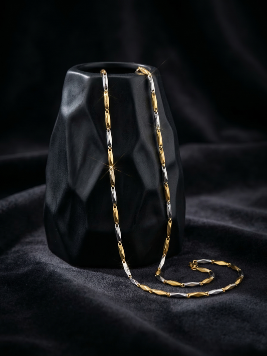 The Motor Way Casuals Gold & Silver Wheat Link Chain Necklace for Men | Premium Stainless Steel Fashion Jewelry