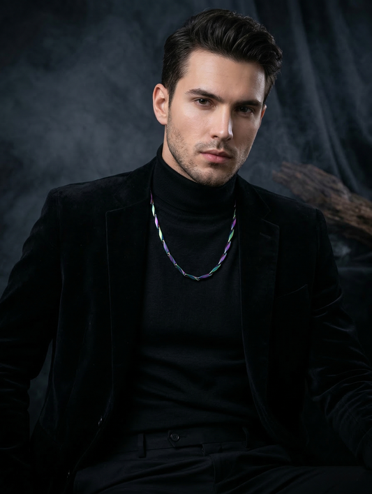 The Motor Way Casuals™ Rainbow Titanium Wheat Bead Chain Necklace for Men | Premium Stainless Steel Statement Necklace