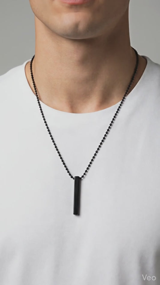 The Motor Way Casuals Men's Black Bar Pendant Necklace | Minimalist Stainless Steel Chain Necklace for Men