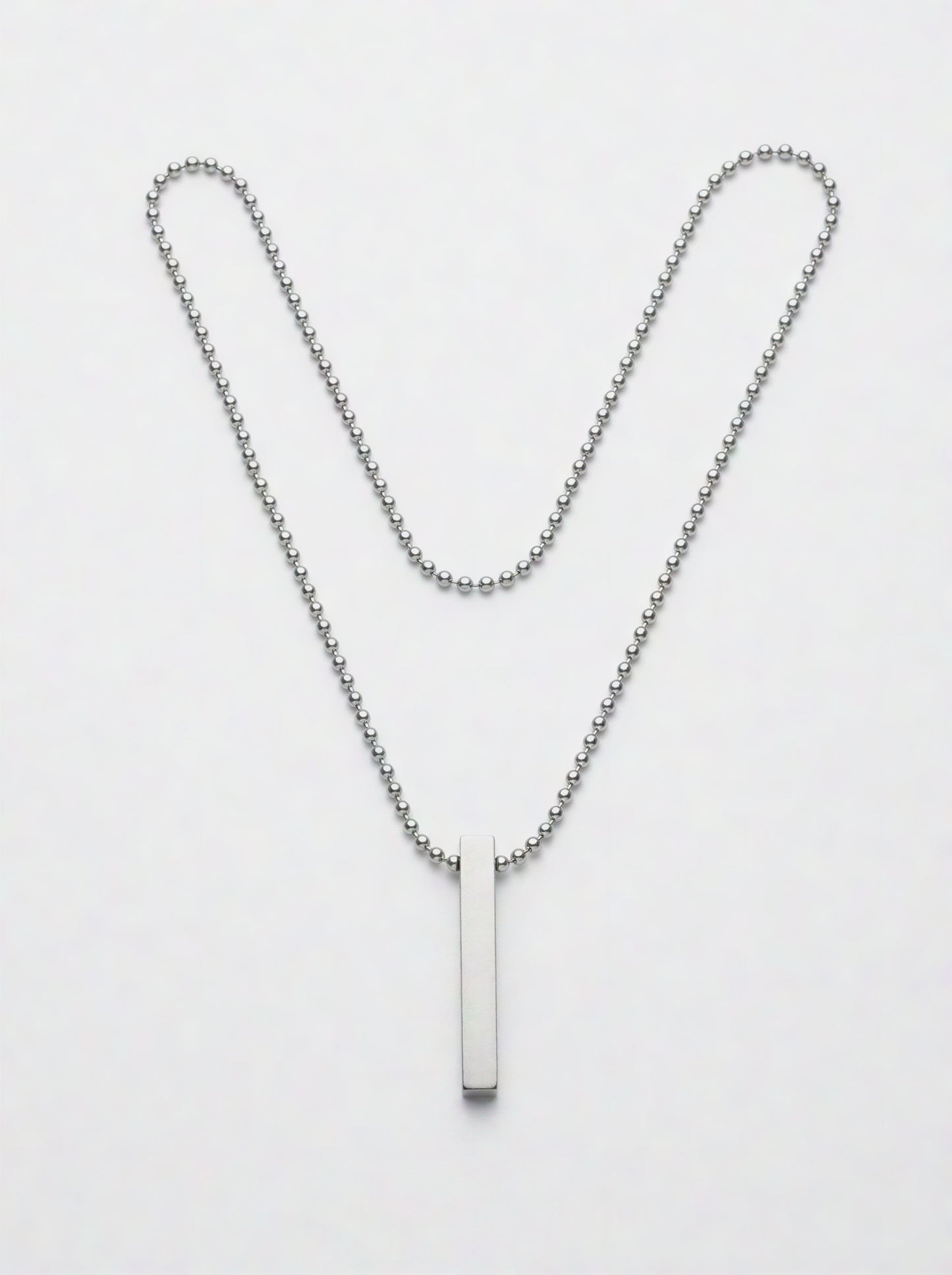 The Motor Way Casuals Men's Minimalist Stainless Steel Bar Pendant Necklace – Silver Tone Chain