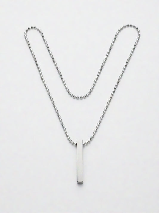 The Motor Way Casuals Men's Minimalist Stainless Steel Bar Pendant Necklace – Silver Tone Chain