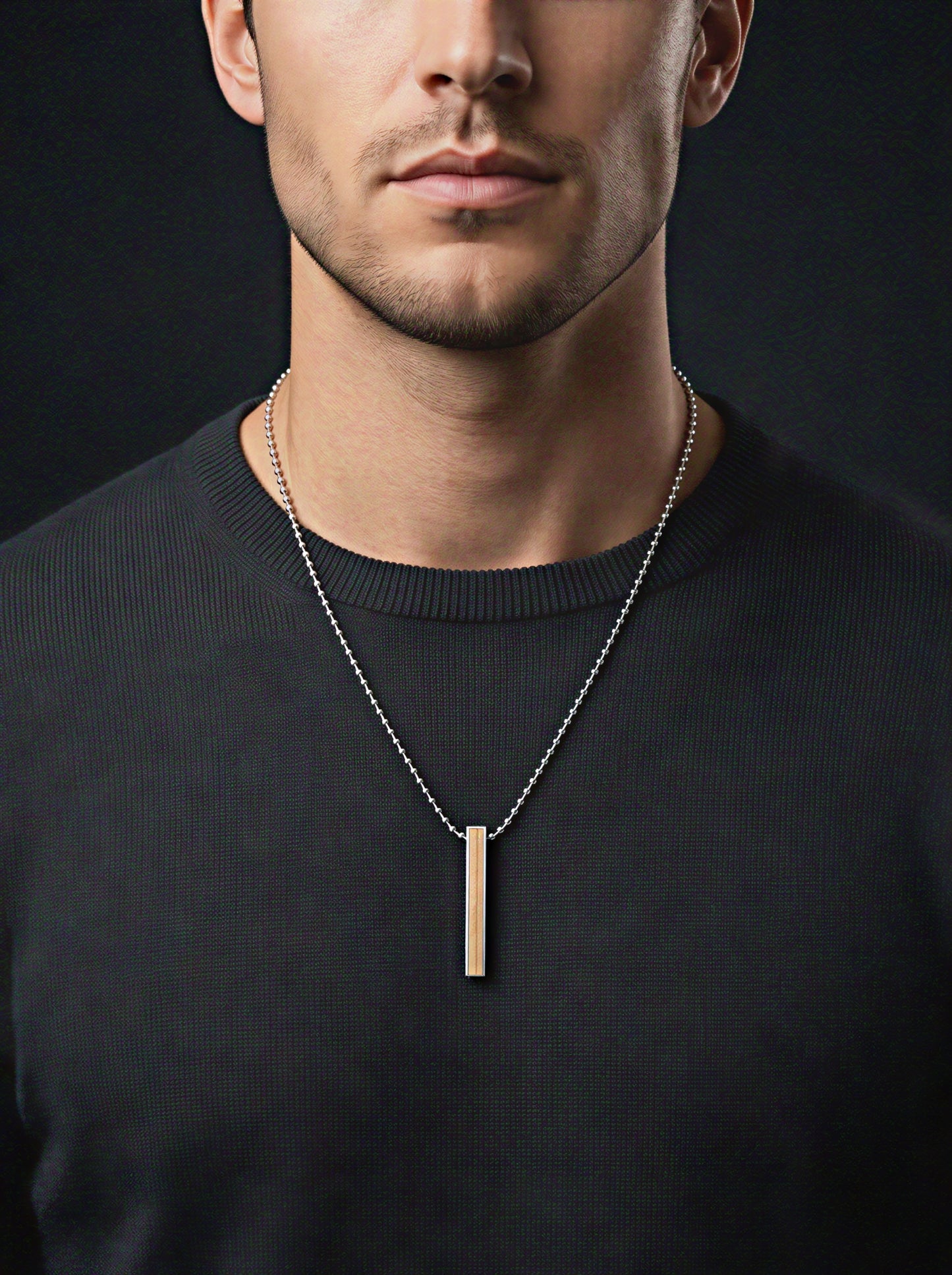 The Motor Way Casuals Men's Minimalist Stainless Steel Bar Pendant Necklace – Silver Tone Chain