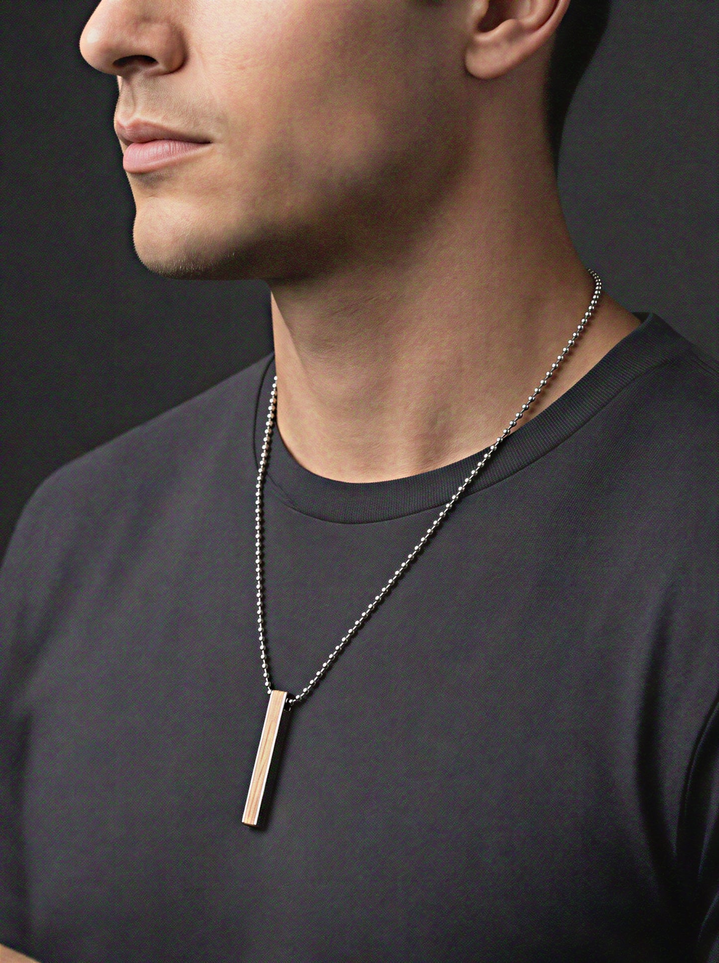 The Motor Way Casuals Men's Minimalist Stainless Steel Bar Pendant Necklace – Silver Tone Chain