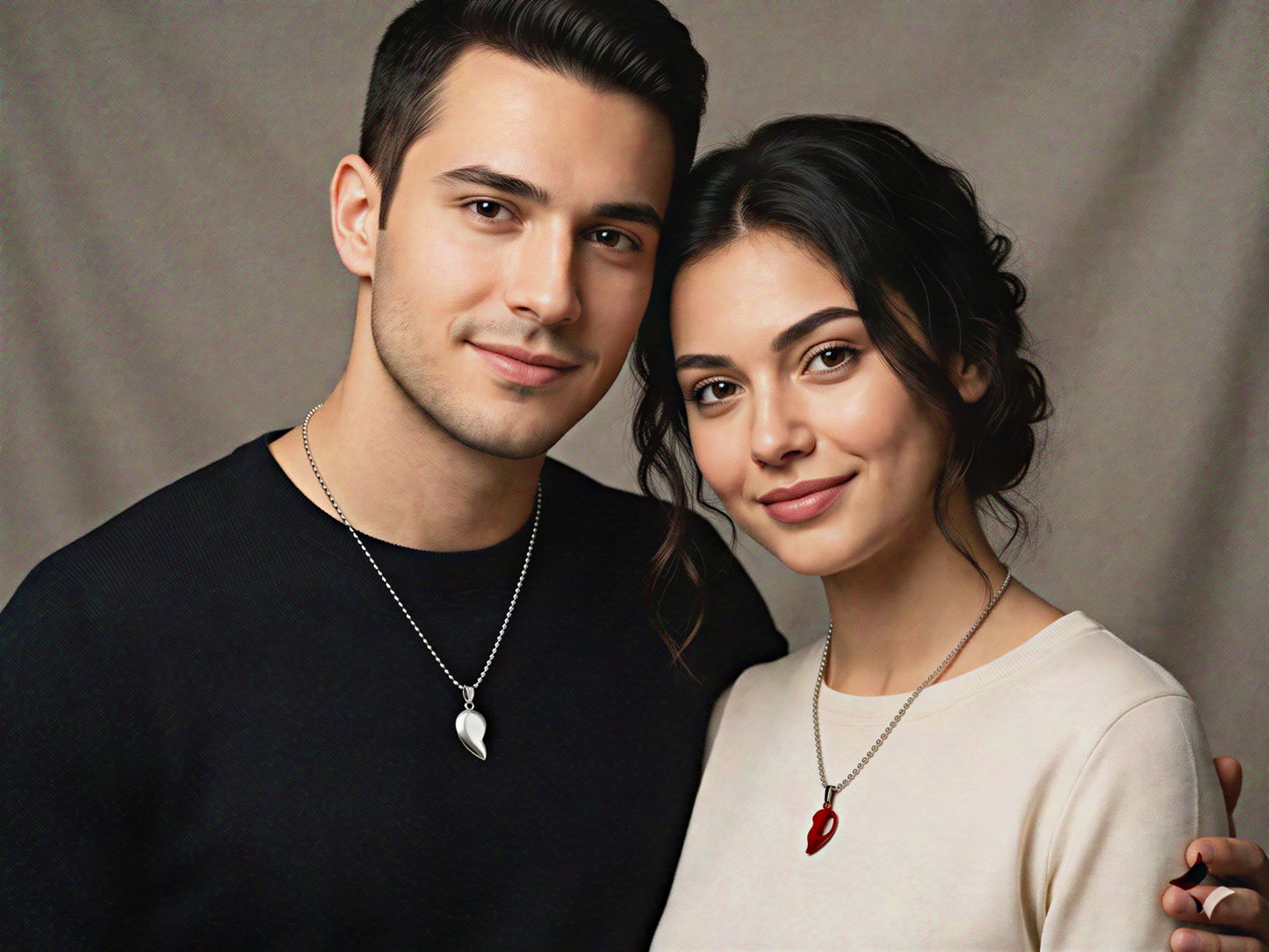 The Motor Way Casuals™ Couple Heart Pendant Necklace Set – Matching Love Heart Necklaces for Couples